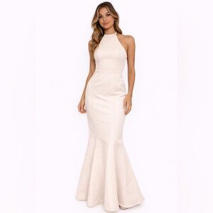 Amsale Size 12 Elegant Cream Halter Mermaid Dress